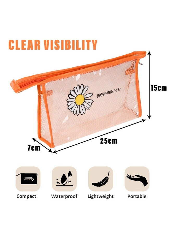 Kuber Industries Toiletry Pouch | Cosmetic Makeup Pouch | Vanity Pouch for Woman | Makeup Accessories Pouch | Transparent Net Pouch | Sunflower-Cosmetic Pouch | Pack of 2 | Orange - Image 3