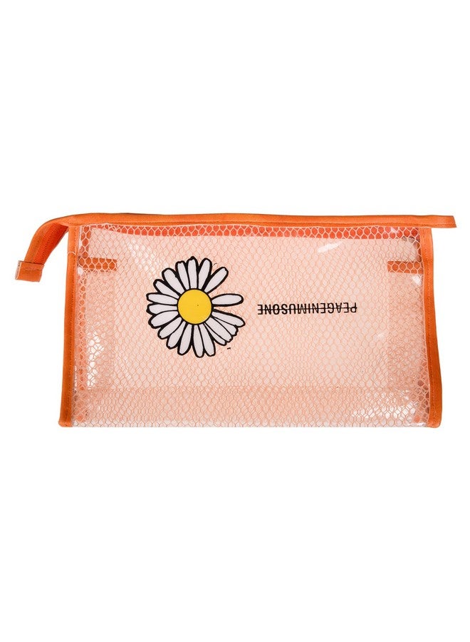 Kuber Industries Toiletry Pouch | Cosmetic Makeup Pouch | Vanity Pouch for Woman | Makeup Accessories Pouch | Transparent Net Pouch | Sunflower-Cosmetic Pouch | Pack of 2 | Orange - Image 4