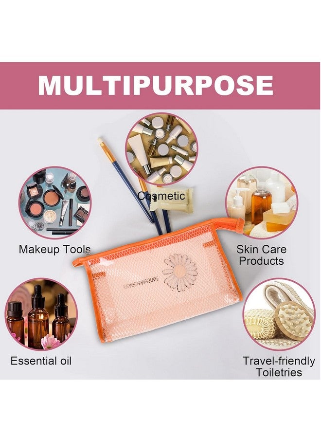 Kuber Industries Toiletry Pouch | Cosmetic Makeup Pouch | Vanity Pouch for Woman | Makeup Accessories Pouch | Transparent Net Pouch | Sunflower-Cosmetic Pouch | Pack of 2 | Orange - Image 5