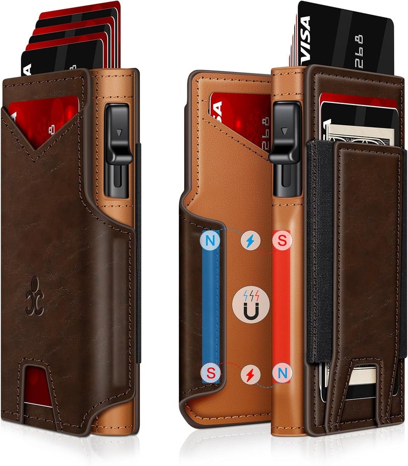 SEMORID Wallet for Men Wallet with Slim Pop Up Card Holder 9-13 Cards, Bifold Minimalist Smart Wallet RFID Blocking Credit Card Holder with ID Window & Stretchable Cash Slot Compact Metal Aluminum Card Case, - Image 1