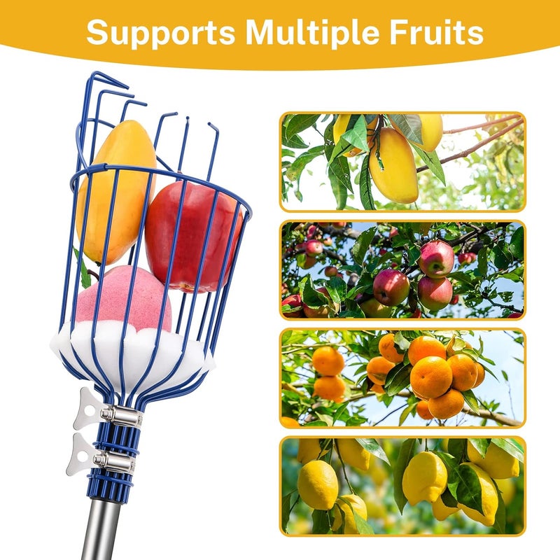 OAK LEAF Fruit Picker, 13 FT Picker Pole with Basket, Length Adjustable Apple Orange Picker Tool Tree Fruit Catcher with Lightweight Stainless Steel Connecting Pole, Foam Pad, 2 Metal Clamp(Upgraded) - Image 4