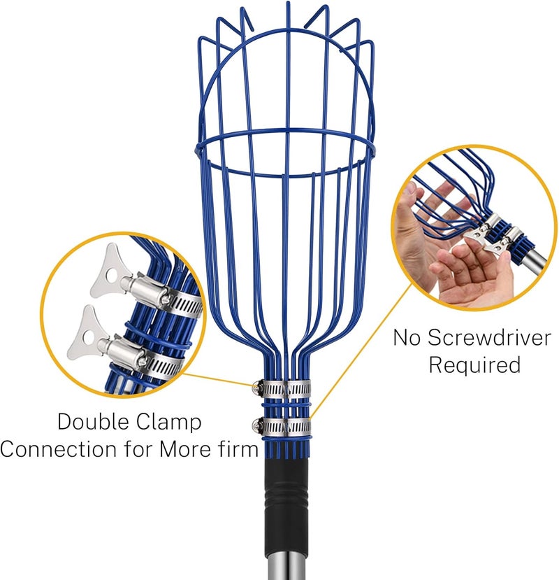 OAK LEAF Fruit Picker, 13 FT Picker Pole with Basket, Length Adjustable Apple Orange Picker Tool Tree Fruit Catcher with Lightweight Stainless Steel Connecting Pole, Foam Pad, 2 Metal Clamp(Upgraded) - Image 2