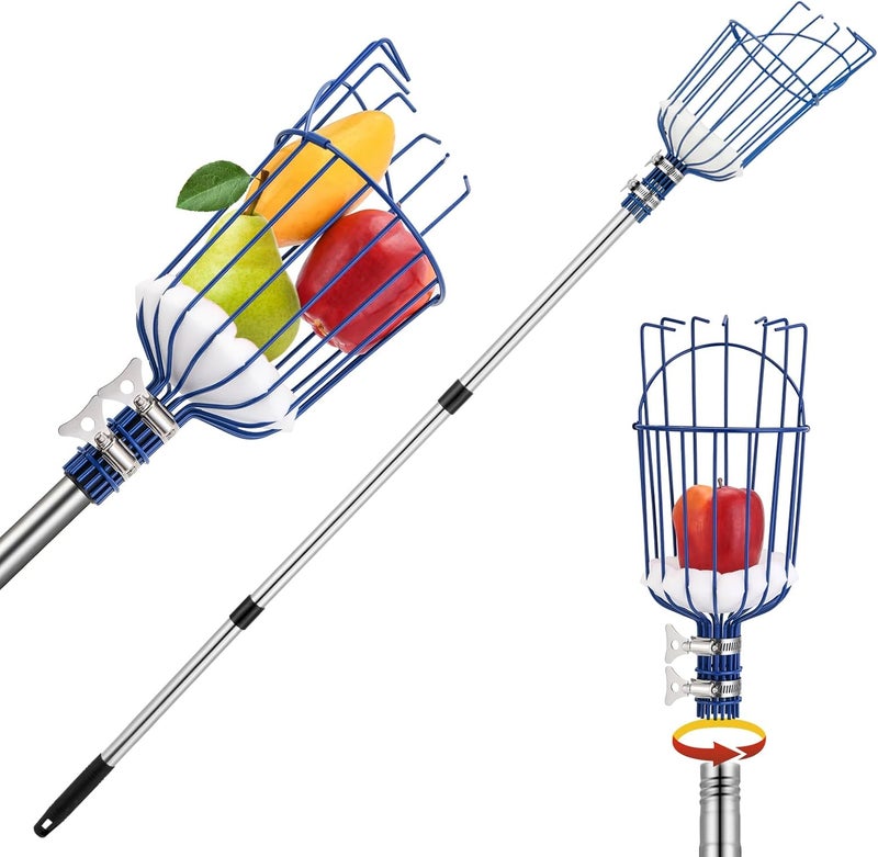 OAK LEAF Fruit Picker, 13 FT Picker Pole with Basket, Length Adjustable Apple Orange Picker Tool Tree Fruit Catcher with Lightweight Stainless Steel Connecting Pole, Foam Pad, 2 Metal Clamp(Upgraded) - Image 1