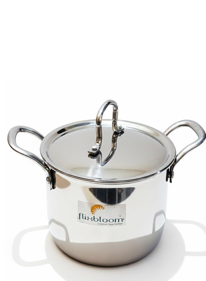 Flixbloom Stainless Steel Large 4 LTR Thick Guage Triply (S.A.S.) Induction Base Cookware Set/LPG Stovetop Friendly Deep Cooking & Serving Pot with with Lid (4 Litre) - Image 1