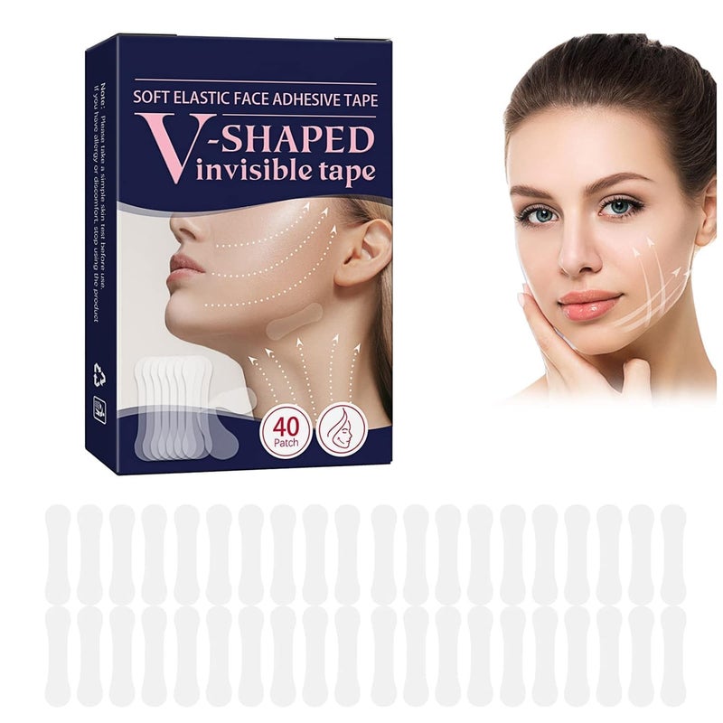 CANSENT ENTERPRISE 40 Patch V shaped Mask Invisible Tape Soft Elastic Face Adhesive Tape Lifting Firming Instant Wrinkle Stickers Elasticity Makeup Tape for Eyes Neck Transparent Instant Face Lift - Image 1