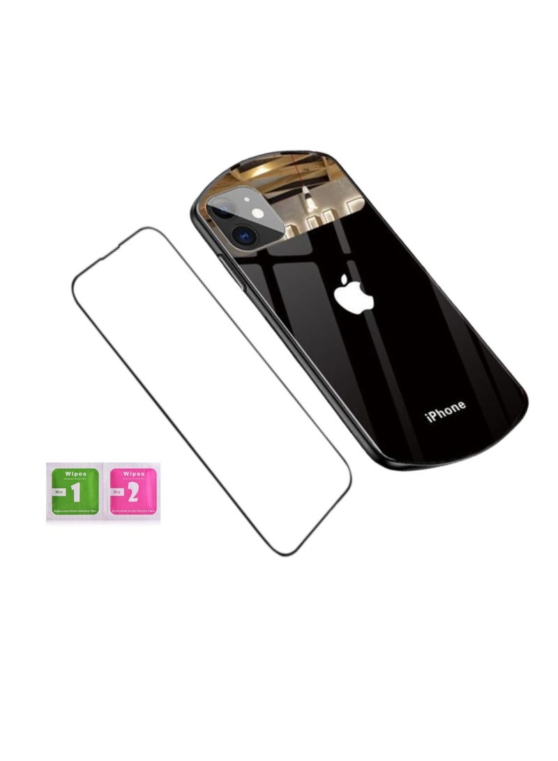 Kannzz Glass Phone Case for iPhone, Makeup Mirror Back Cover with Screen Guard - Black - Image 1