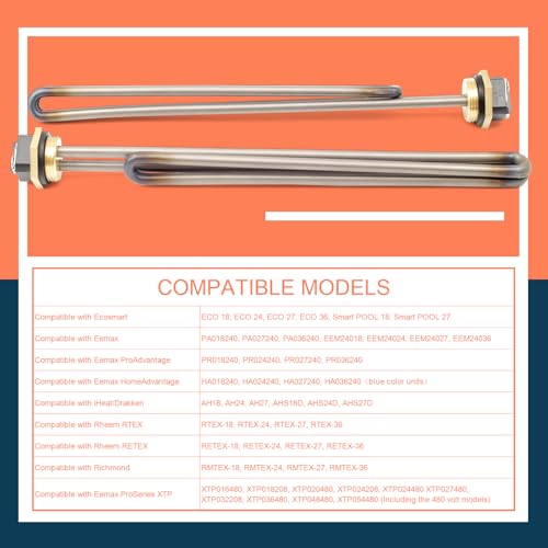 Lisnhlin Titanium HE 90240 Heating Element Replacement for EcoSmart ECO 18 27 36 9KW 240V Tankless Water Heater Element Parts Replaces He 80240 RC04709024S SGB-2903 HA-P004 HA-P005, 2PCS Screw-In - Image 5