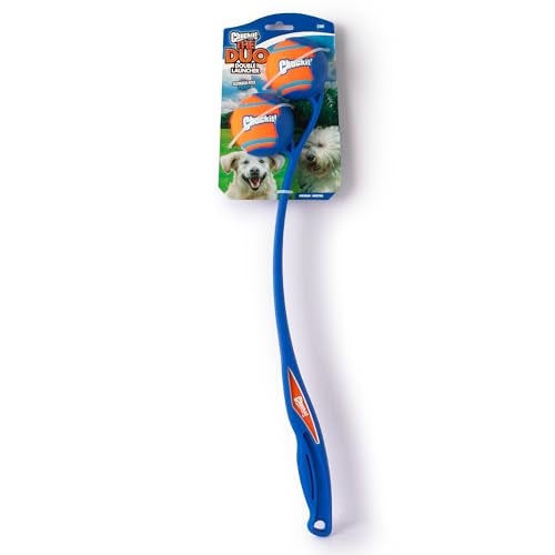 Chuckit The Duo 22M Double Launcher Dog Toy 22 Length Includes 2 Medium Tennis Balls 25 Size Medium for Breeds 2060lbs MultiDog and Pack Play - Image 1