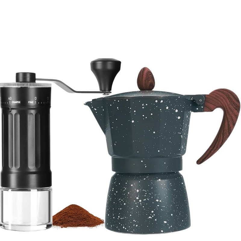 STAR WORK Manual Coffee Grinder & Moka Pot Combo – Portable Hand Crank Mill with Adjustable Coarseness + Espresso Maker for Authentic Fresh-Brewed Coffee. (Manual Coffee Grinder + Moka Pot) - Image 1