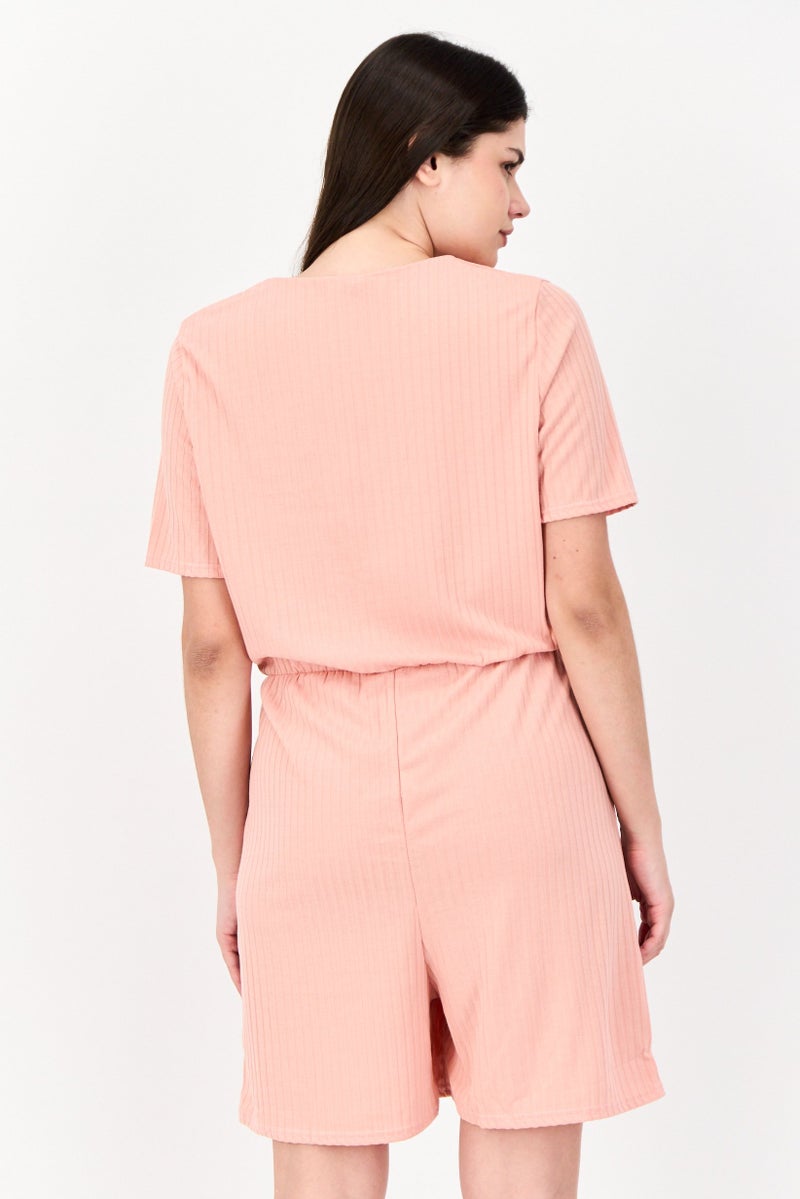 DOROTHY PERKINS Women Ribbed Short Sleeve Playsuit, Peach  - Image 3