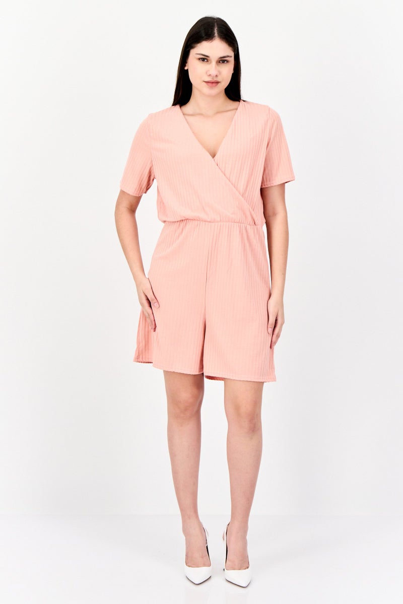 DOROTHY PERKINS Women Ribbed Short Sleeve Playsuit, Peach - Image 4