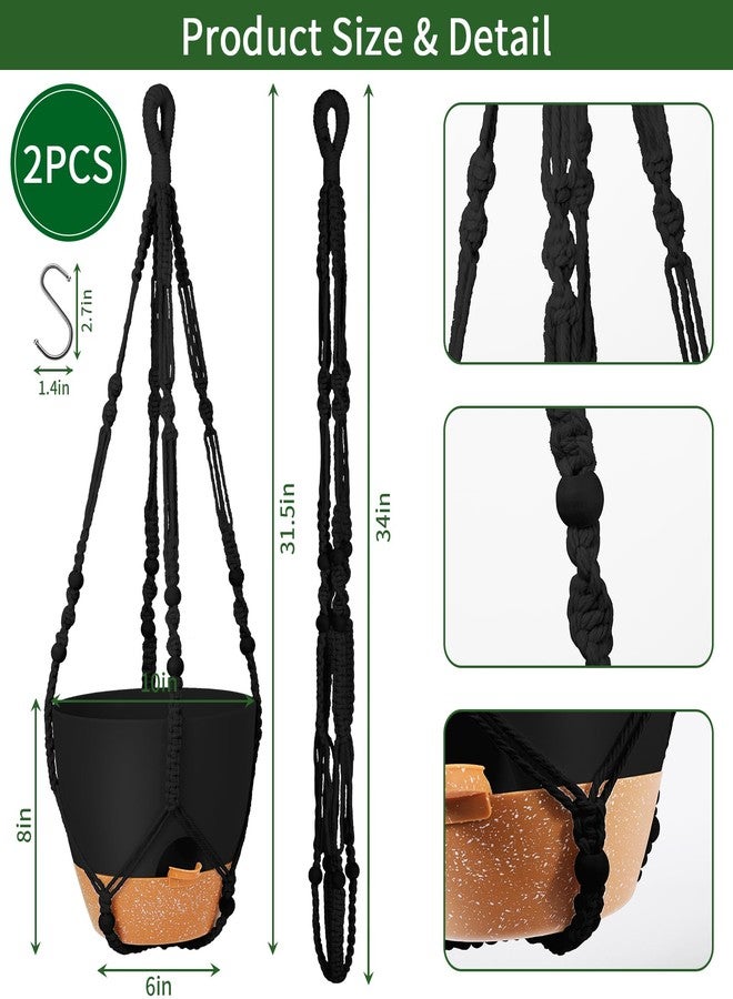 GARDIFE 10 Inch Hanging Planters with Macrame Plant Hanger for Indoor and Outdoor Plants, 2 Pack Large Self Watering Hanging Plant Pot with Basket Flower Pot with Drainage Hole, Black - Image 2