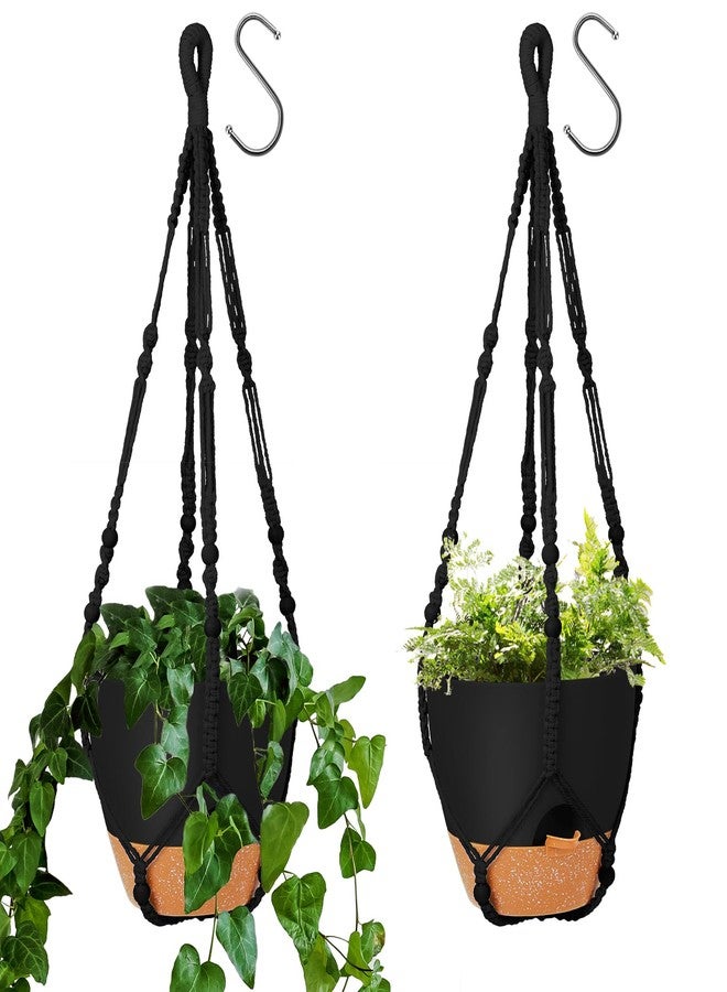 GARDIFE 10 Inch Hanging Planters with Macrame Plant Hanger for Indoor and Outdoor Plants, 2 Pack Large Self Watering Hanging Plant Pot with Basket Flower Pot with Drainage Hole, Black - Image 1
