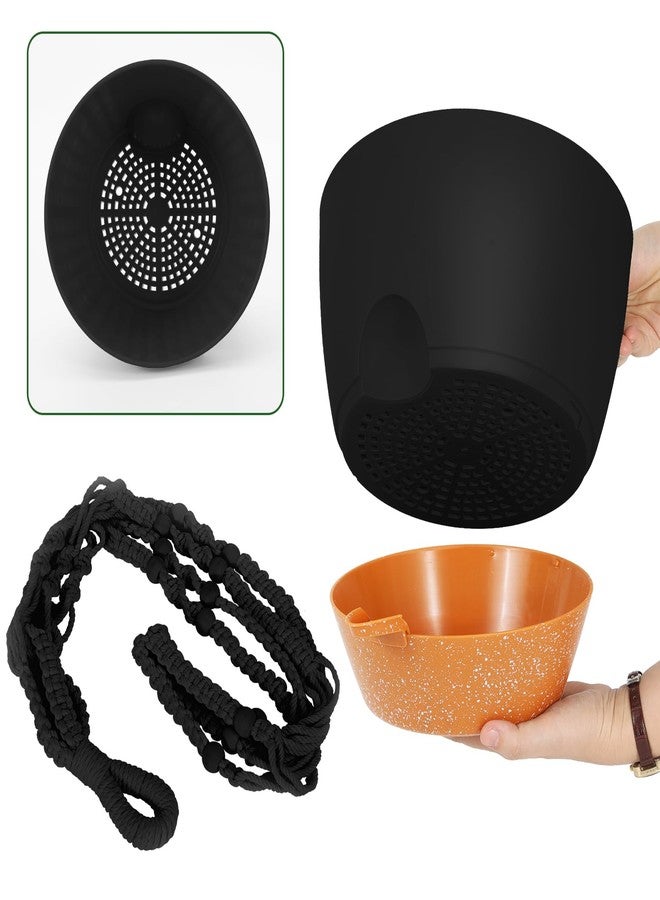 GARDIFE 10 Inch Hanging Planters with Macrame Plant Hanger for Indoor and Outdoor Plants, 2 Pack Large Self Watering Hanging Plant Pot with Basket Flower Pot with Drainage Hole, Black - Image 3