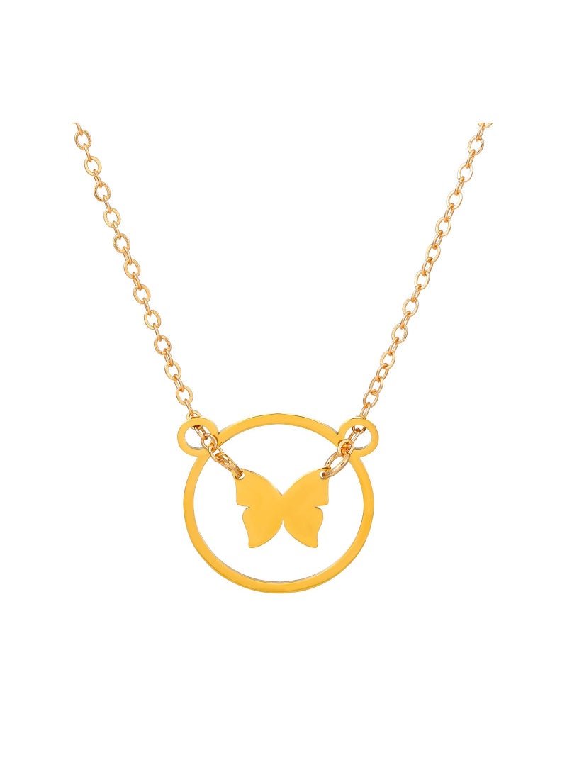 Satinior - Butterfly Ring Shape Stainless Steel Necklace - Image 1