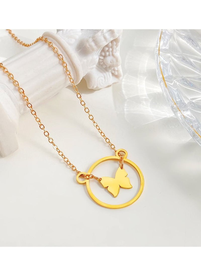 Satinior - Butterfly Ring Shape Stainless Steel Necklace - Image 1