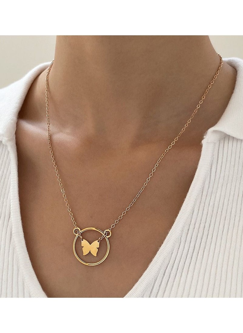 Satinior - Butterfly Ring Shape Stainless Steel Necklace - Image 1
