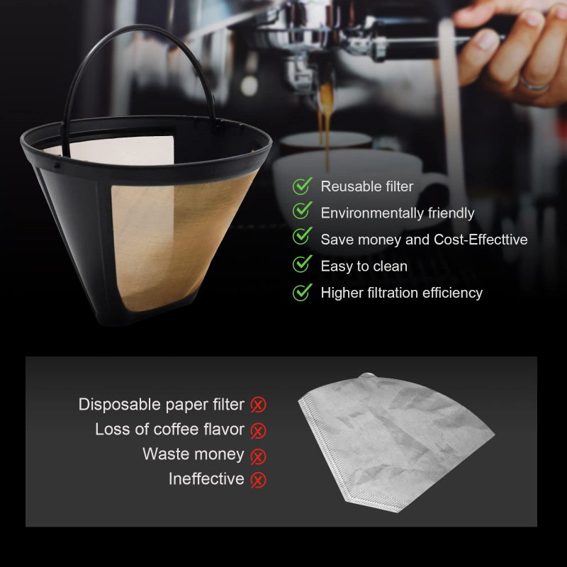 brikinte Reusable Coffee Filters for Ninja Dual Brew Coffee Maker, 2 Pack Permanent Coffee Filter #4 Replacement Compatible with Ninja Cuisinart Coffee Maker Filter - Image 5
