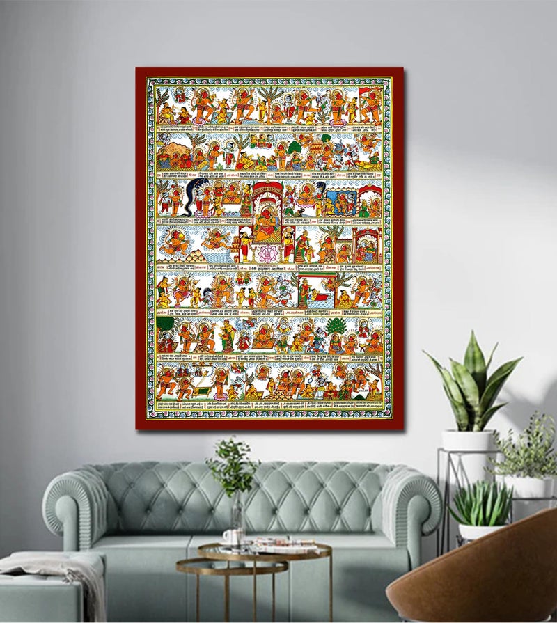 Sikhash Hanuman Chalisa Hanging Canvas Painting (Multicolour, 35x26 Inches) Religious Wall Decor for Pooja Ghar/Home/Office/Living Room/Temple | Journey of Hanuman | Vastu Dosh Rectification - Image 3