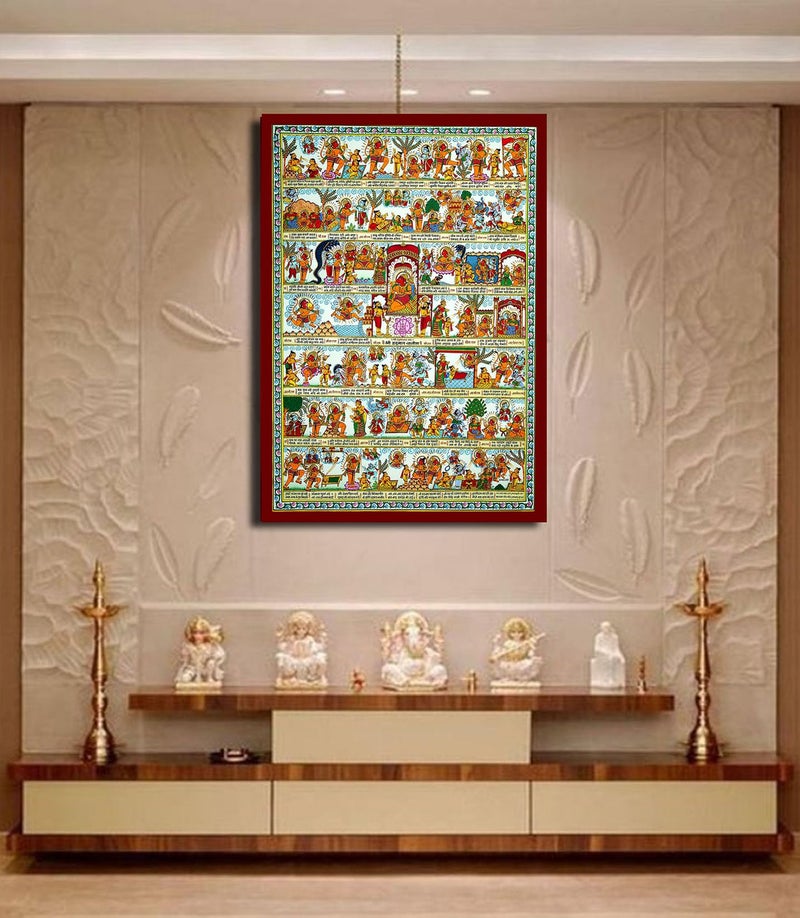 Sikhash Hanuman Chalisa Hanging Canvas Painting (Multicolour, 35x26 Inches) Religious Wall Decor for Pooja Ghar/Home/Office/Living Room/Temple | Journey of Hanuman | Vastu Dosh Rectification - Image 2