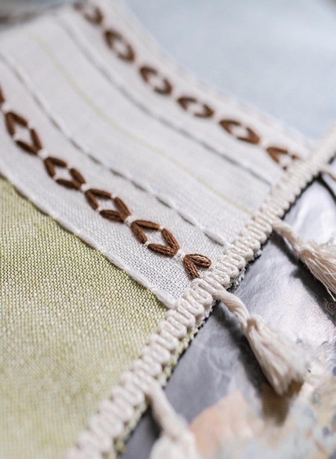 Deeprove Boho Linen Curtains 84 inch for Bedroom Living Room, Semi Blackout Textured Farmhouse Tassels Window Treatment Bohemian Embroidery Drape Rod Pocket 1 Panel 52" W x 84" L, Blue and Sage Green - Image 3