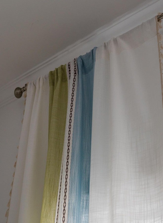 Deeprove Boho Linen Curtains 84 inch for Bedroom Living Room, Semi Blackout Textured Farmhouse Tassels Window Treatment Bohemian Embroidery Drape Rod Pocket 1 Panel 52" W x 84" L, Blue and Sage Green - Image 4