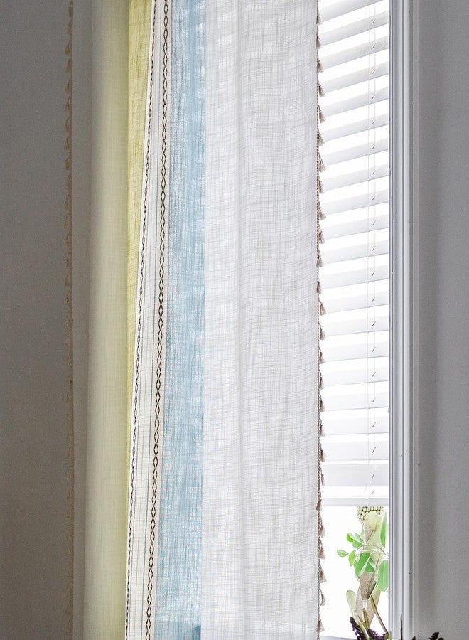 Deeprove Boho Linen Curtains 84 inch for Bedroom Living Room, Semi Blackout Textured Farmhouse Tassels Window Treatment Bohemian Embroidery Drape Rod Pocket 1 Panel 52" W x 84" L, Blue and Sage Green - Image 5