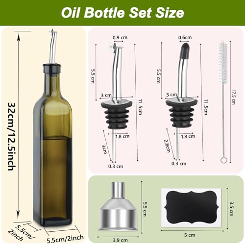 MEIDAYAI Olive Oil Dispenser Bottle 2 Pcs Green Glass Oil Bottle for Kitchen Oil and Vinegar Dispenser Set with Pourers and Funnel 17oz Green Olive Oil Bottle Dispenser - Image 3