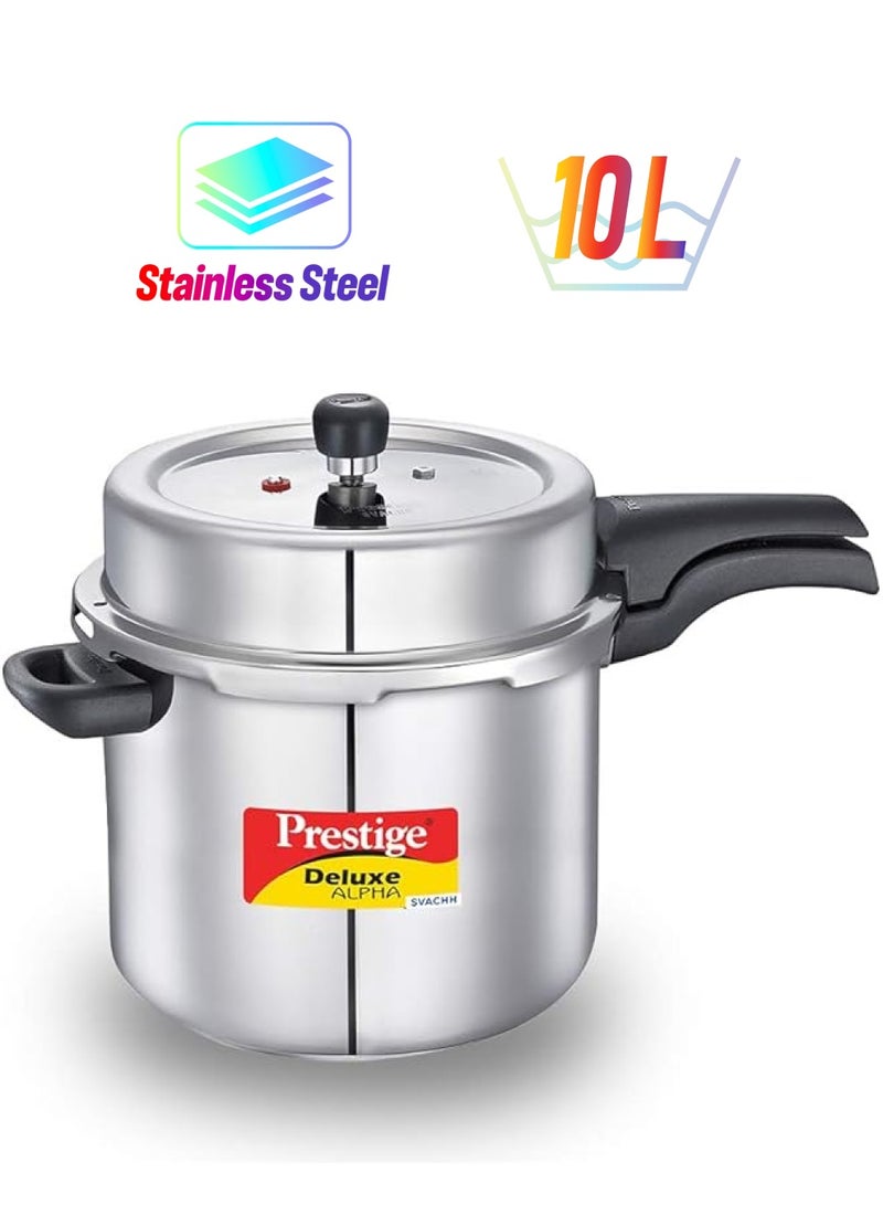 برستيج طنجرة ضغط ستانلس ستيل ديلوكس ألفا سفاتش، 10 لتر، فضي - Image 1