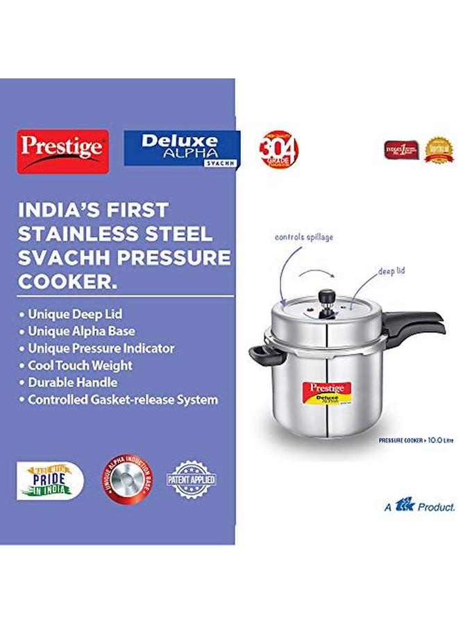 برستيج طنجرة ضغط ستانلس ستيل ديلوكس ألفا سفاتش، 10 لتر، فضي - Image 3