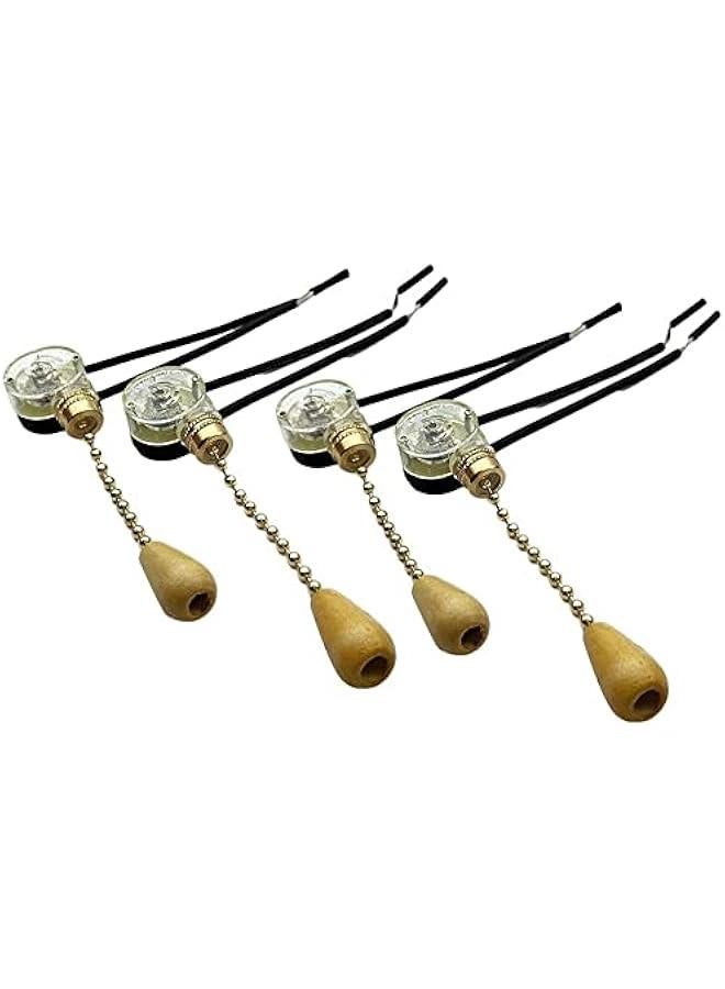 Loquat 4pcs Ceiling Fan Switch On-Off Switch Wall Lights Pull Chain Switch Control Replacement On-Off with Pull Chain 3A/220V-250V Cord Switch - Image 1