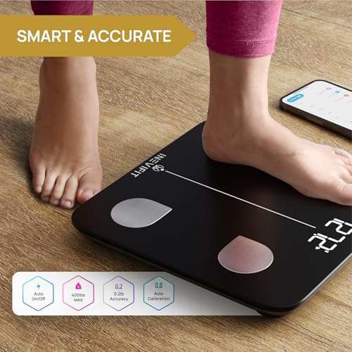 INEVIFIT ميزان الدهون الذكي INEVIFIT، دقيق للغاية، ميزان رقمي للحمام بتقنية البلوتوث، محلل تكوين الجسم، يقيس الوزن، نسبة الدهون، الماء، العضلات، الدهون الحشوية وكتلة العظام لمستخدمين غير محدودين (أسود) - Image 5