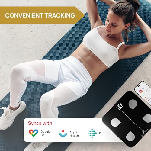 INEVIFIT ميزان الدهون الذكي INEVIFIT، دقيق للغاية، ميزان رقمي للحمام بتقنية البلوتوث، محلل تكوين الجسم، يقيس الوزن، نسبة الدهون، الماء، العضلات، الدهون الحشوية وكتلة العظام لمستخدمين غير محدودين (أسود) - Image 3