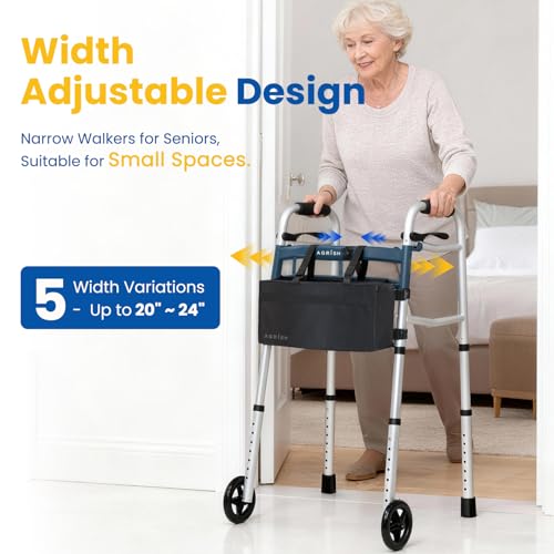Agrish Folding Narrow Walker for Seniors Width Height Adjustable Walker with Bag Lightweight Standard Walker for Elderly Walkers for Seniors Disabled Bariatric - Image 5