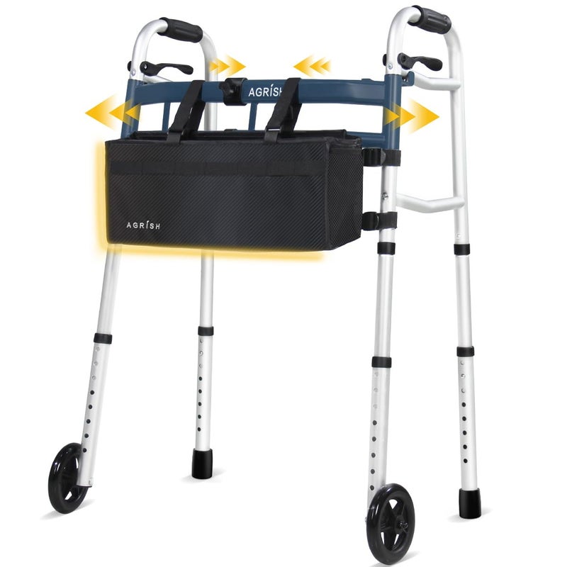 Agrish Folding Narrow Walker for Seniors Width Height Adjustable Walker with Bag Lightweight Standard Walker for Elderly Walkers for Seniors Disabled Bariatric - Image 3
