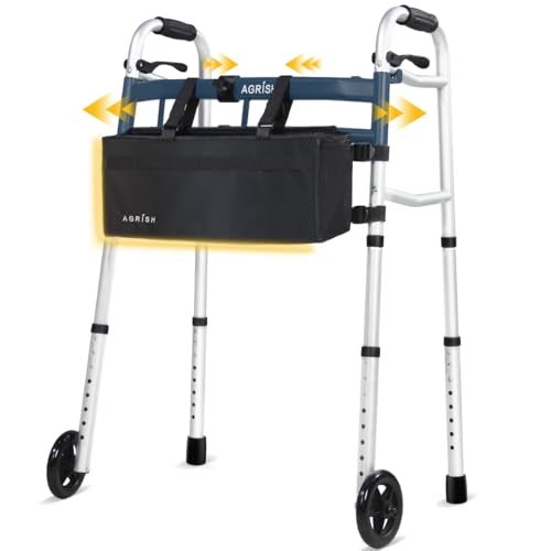 Agrish Folding Narrow Walker for Seniors Width Height Adjustable Walker with Bag Lightweight Standard Walker for Elderly Walkers for Seniors Disabled Bariatric - Image 1