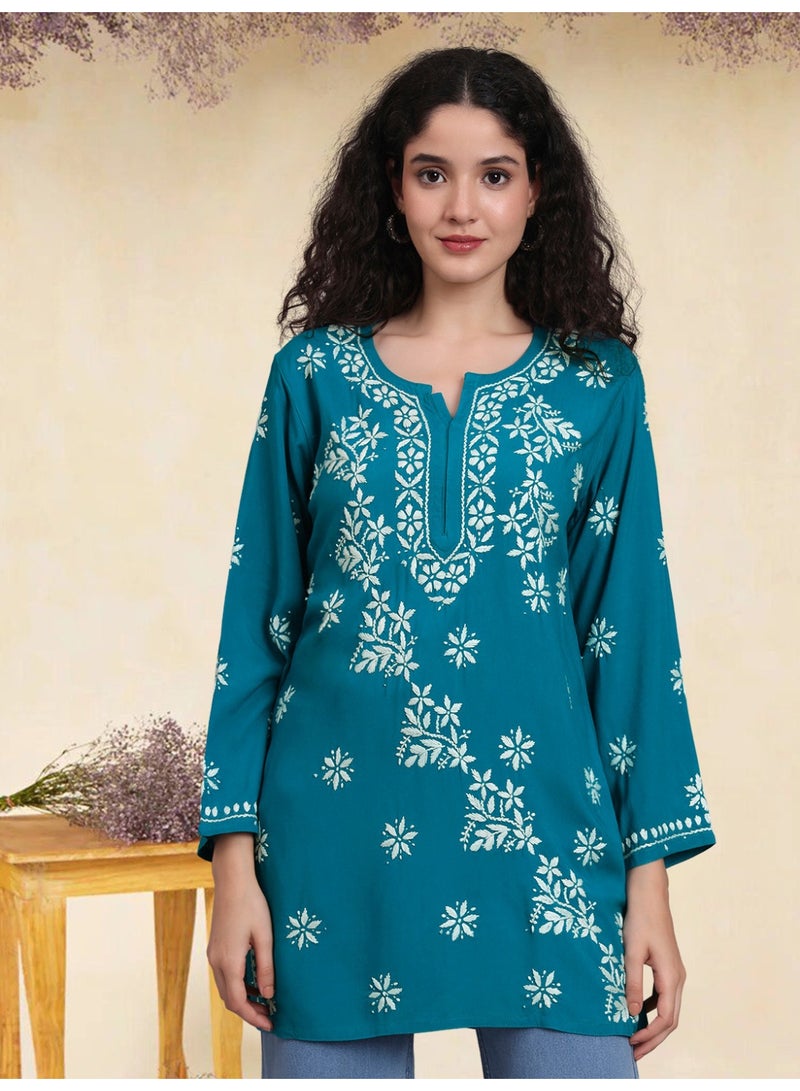 الايا كرتي مطرزة يدوياً بتطريز الشيكانكاري للنساء من الرايون - Image 3