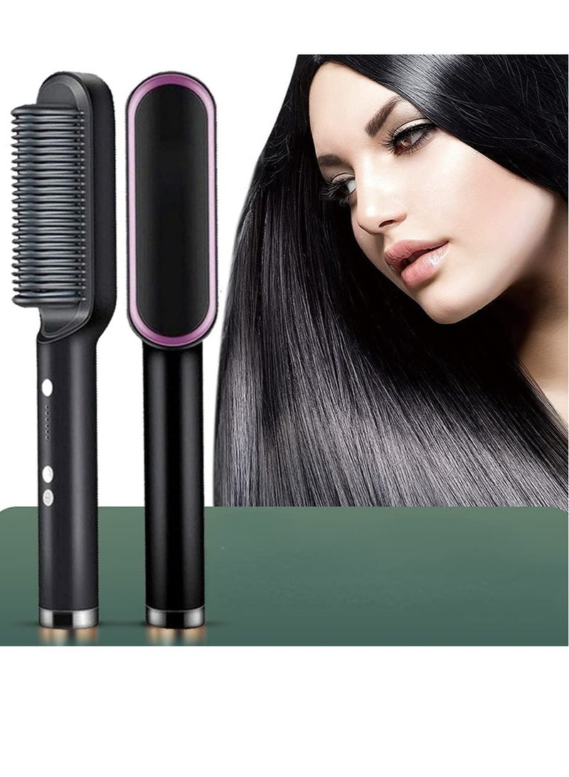 ELTRAZONE Ionic Hair Straightener Comb,Ionic Straightening Brush with Anti Scald, 2 in 1 Fast Ceramic Heating Hair Brush for Straightening & Curling, Available Both Dry and Wet, for Salon/Home (Black) - Image 1