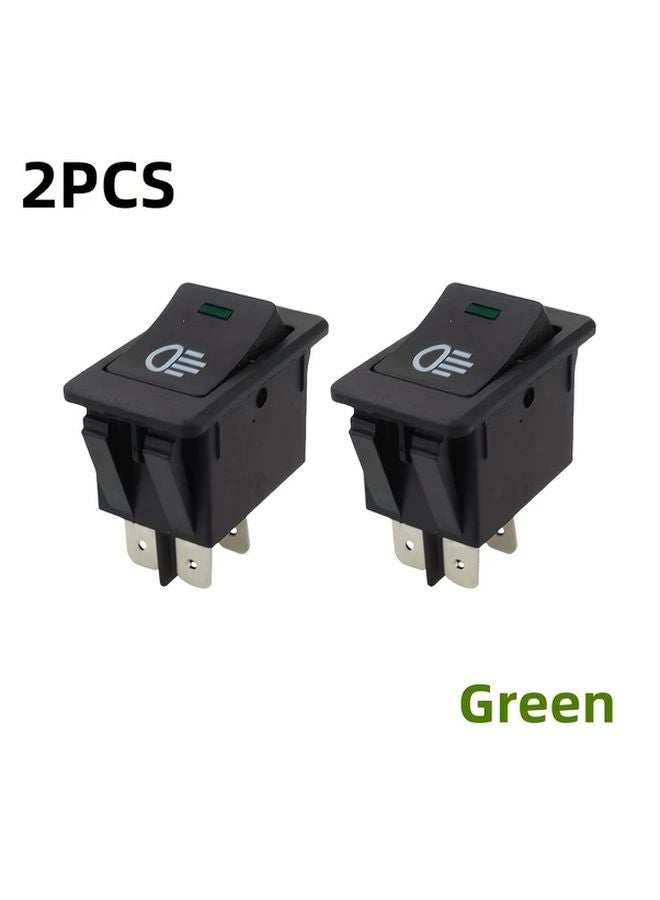 قطعتان مفتاح روكر أخضر LED لتعديل السيارات، مفتاح ضوء الضباب، لوح ملتوي، مفتاح مصباح القارب، 12 فولت تيار مستمر 35 أمبير، ثنائي القطب أحادي القطع (DPST) بأربعة أطراف - Image 1