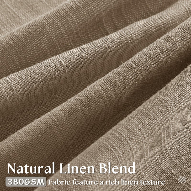 TWODRAPES Pleated Linen Curtains 96 Inches Long Living Room 2 Panel Set Semi Sheer Light Filtering Pinch Pleat Rings Hooks Drapes Boho Farmhouse Rustic Light Brown Tan Latte Curtain Bedroom Window - Image 3