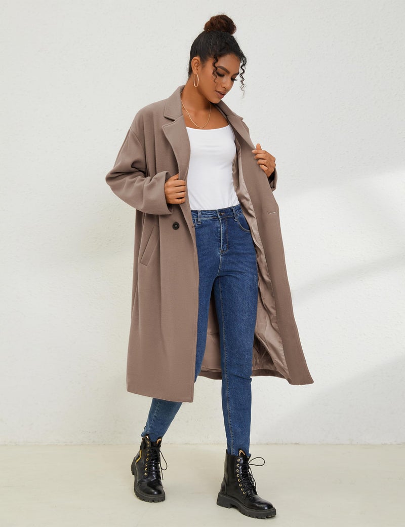 UANEO Women's Wool Blend Coat Oversized Double Breasted Long Trench Overcoat Winter (Khaki-XXL) - Image 5