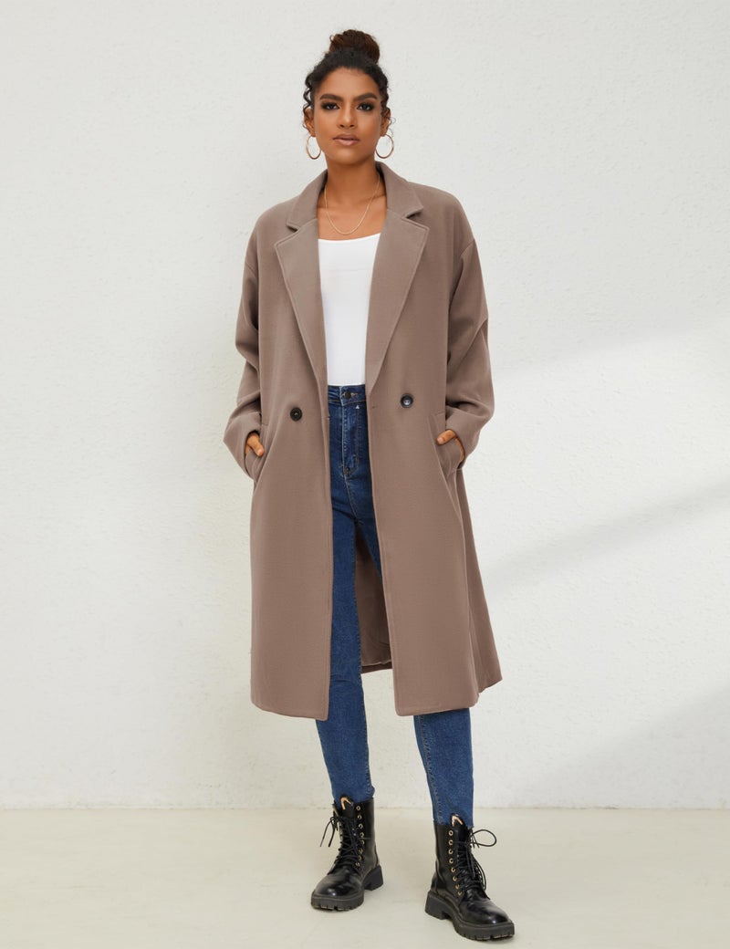 UANEO Women's Wool Blend Coat Oversized Double Breasted Long Trench Overcoat Winter (Khaki-XXL) - Image 3