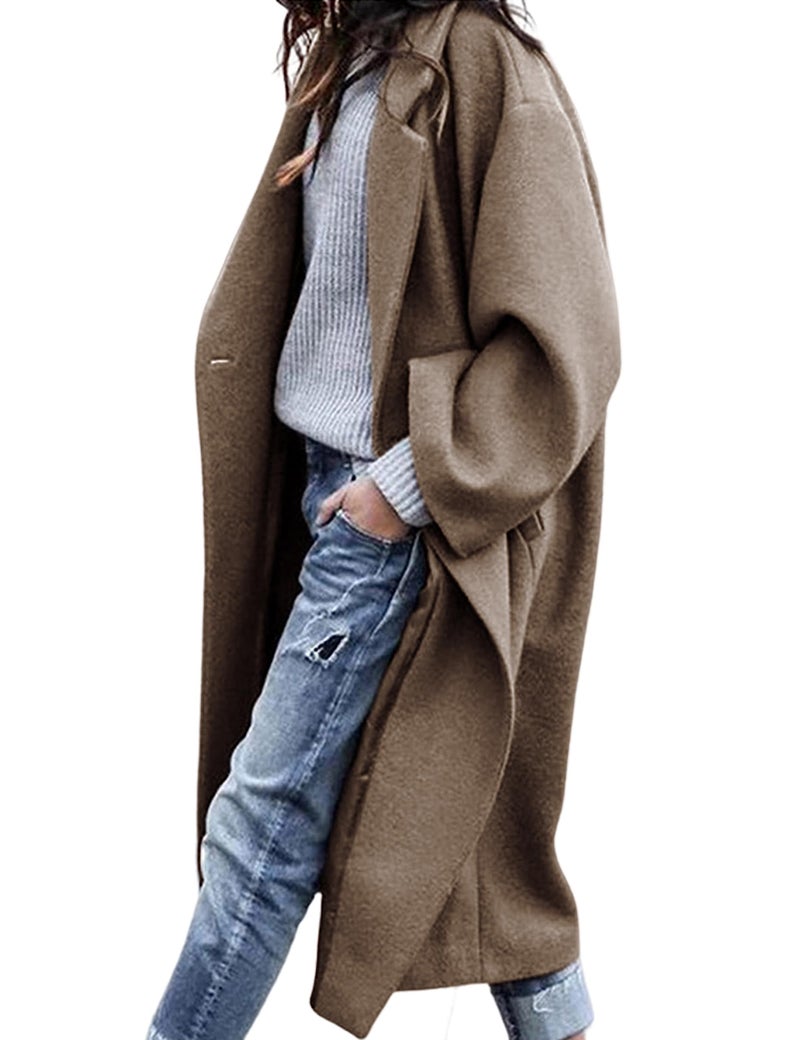 UANEO Women's Wool Blend Coat Oversized Double Breasted Long Trench Overcoat Winter (Khaki-XXL) - Image 1