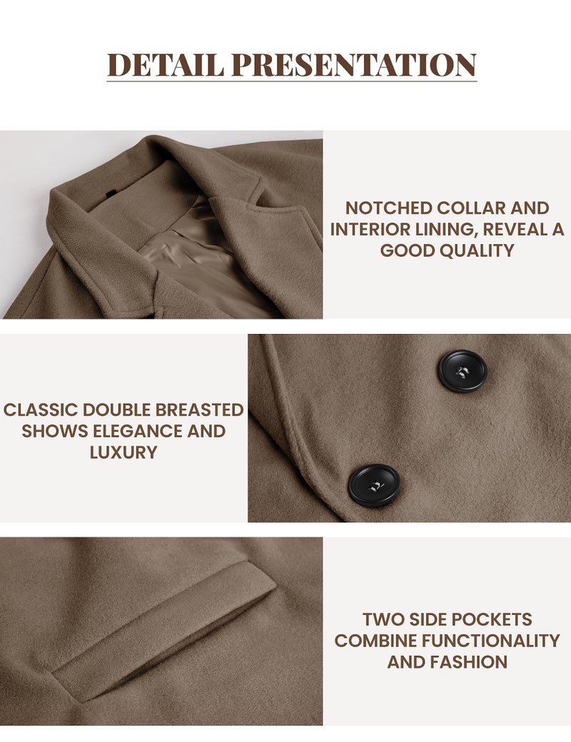UANEO Women's Wool Blend Coat Oversized Double Breasted Long Trench Overcoat Winter (Khaki-XXL) - Image 4