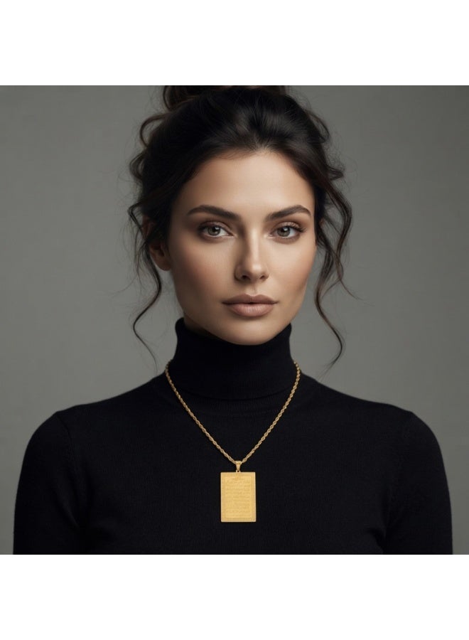 Julia Store 21K Gold Plated Metal Aesthetic Exquisite Luxury Elegant Dainty Cute Trendy Delicate Modern Vintage Islamic Holy Quran Surah Yasin Large Pendant Rope Twist Long Chain Necklace Jewelry Gift For Women - Image 5