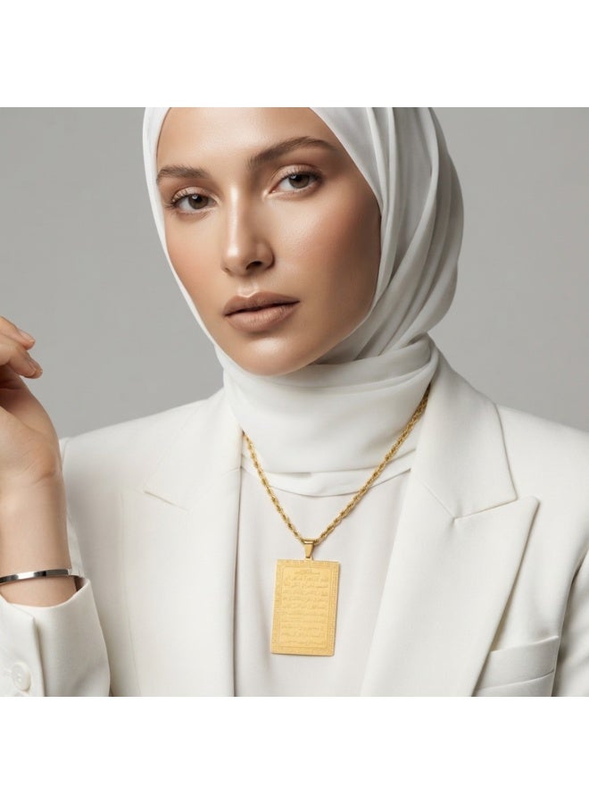 Julia Store 21K Gold Plated Metal Aesthetic Exquisite Luxury Elegant Dainty Cute Trendy Delicate Modern Vintage Islamic Holy Quran Surah Yasin Large Pendant Rope Twist Long Chain Necklace Jewelry Gift For Women - Image 3