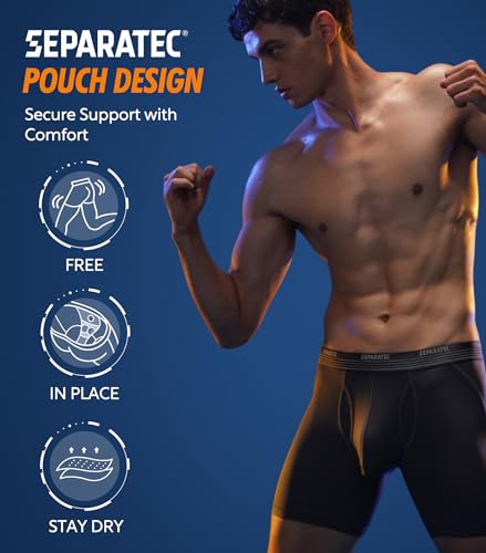Separatec Mens Underwear with Pouch for balls Anti Chafing Underwear Men Athletic Sport Performance Long Boxer Briefs 3 Pack(L,Black) - Image 3