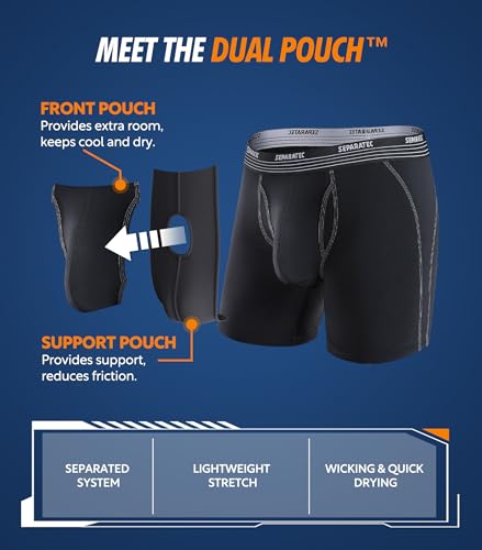Separatec Mens Underwear with Pouch for balls Anti Chafing Underwear Men Athletic Sport Performance Long Boxer Briefs 3 Pack(L,Black) - Image 2