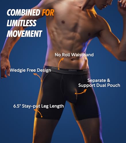 Separatec Mens Underwear with Pouch for balls Anti Chafing Underwear Men Athletic Sport Performance Long Boxer Briefs 3 Pack(L,Black) - Image 5