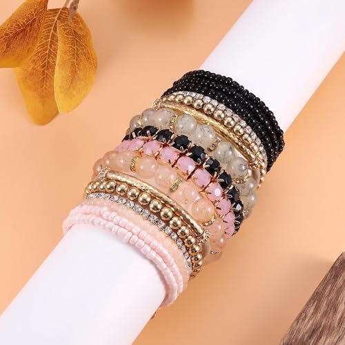 MILACOLATO 4 Sets Boho Bracelets for Women Multi-Color Layered Stackable Natural Beaded Bracelets Adjustable Stretch Bohemian Bracelets 4 pcs - Image 4